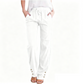 Pantalon ample à jambes larges en coton et lin pour femme, avec cordon de serrage
