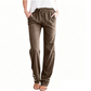 Pantalon ample à jambes larges en coton et lin pour femme, avec cordon de serrage