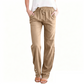 Pantalon ample à jambes larges en coton et lin pour femme, avec cordon de serrage