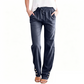 Pantalon ample à jambes larges en coton et lin pour femme, avec cordon de serrage