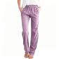 Pantalon ample à jambes larges en coton et lin pour femme, avec cordon de serrage