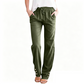Pantalon ample à jambes larges en coton et lin pour femme, avec cordon de serrage