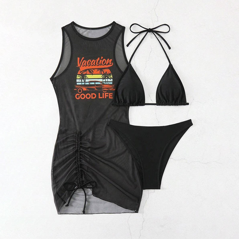 ☀️Ensemble bikini 3 pièces avec paréo imprimé👙Style d'été, confort et confiance en soi – tout en un !🌴