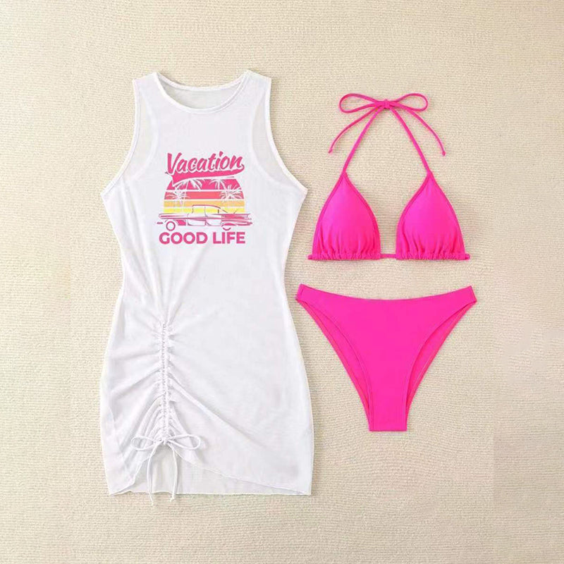 ☀️Ensemble bikini 3 pièces avec paréo imprimé👙Style d'été, confort et confiance en soi – tout en un !🌴