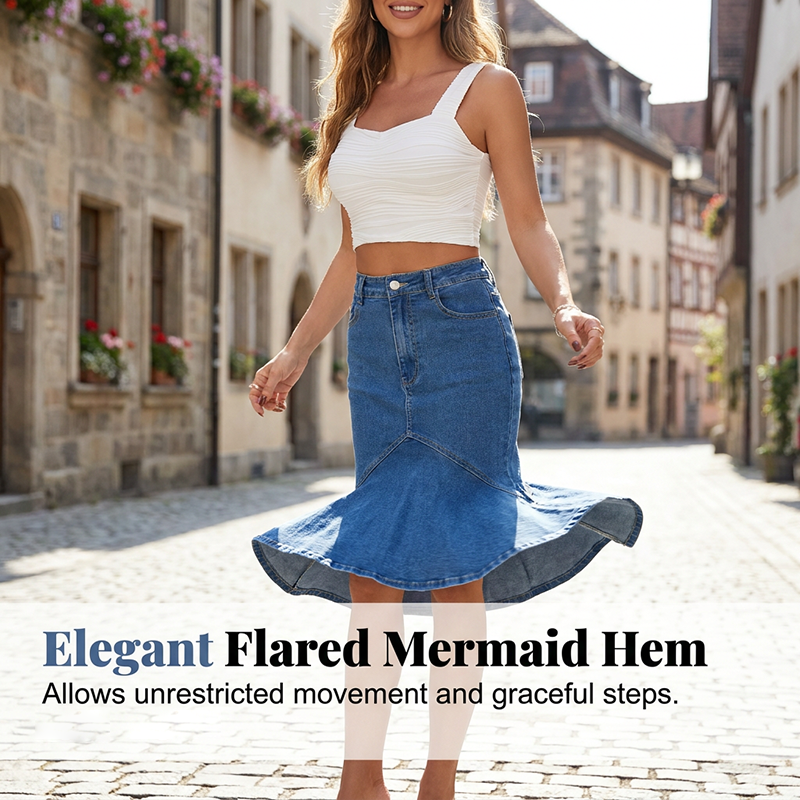 ☀️ Le best-seller de l'été 2026 est arrivé ! Jupe midi évasée en jean style sirène