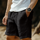 Men's Casual Cotton-Linen Shorts with Drawstring Waist