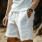 Men's Casual Cotton-Linen Shorts with Drawstring Waist