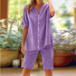 ⏰ -50% – Pour une durée limitée ! Ensemble chemise à col en V et short en lin pour femme
