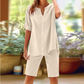 ⏰ -50% – Pour une durée limitée ! Ensemble chemise à col en V et short en lin pour femme