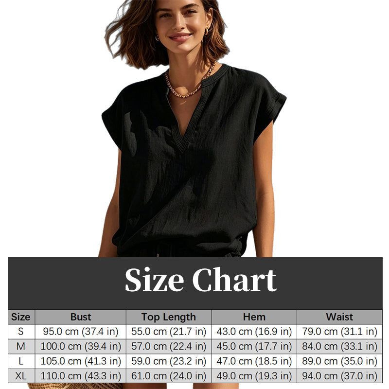 ❌ Encore aujourd'hui au prix promo – demain plein tarif ! Ensemble décontracté pour femme comprenant un haut à col en V et un short