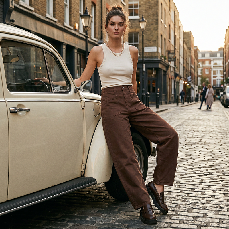 Pantalon taille haute à jambes larges pour femme