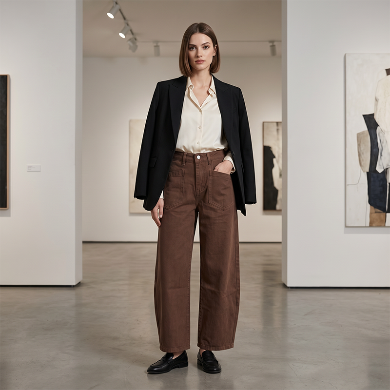 Pantalon taille haute à jambes larges pour femme