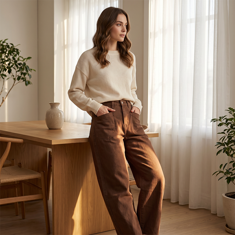 Pantalon taille haute à jambes larges pour femme