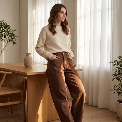 Pantalon taille haute à jambes larges pour femme