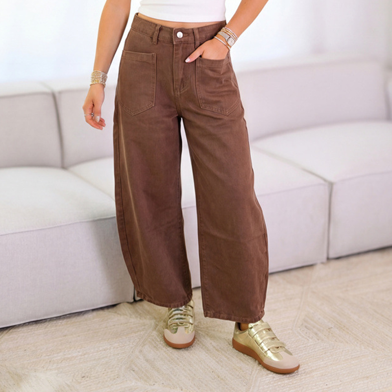 Pantalon taille haute à jambes larges pour femme