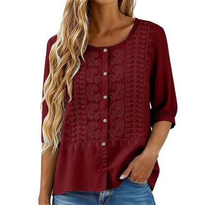 ⭐ Plus de 5.000 avis positifs ! ⭐ Blouse en coton et lin brodée pour femme