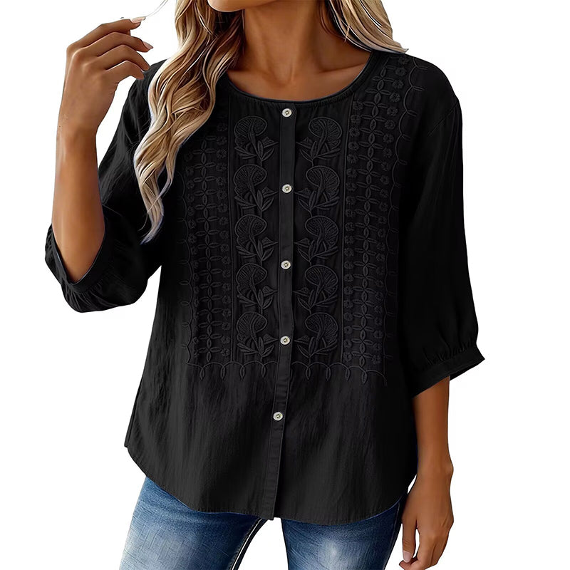 ⭐ Plus de 5.000 avis positifs ! ⭐ Blouse en coton et lin brodée pour femme