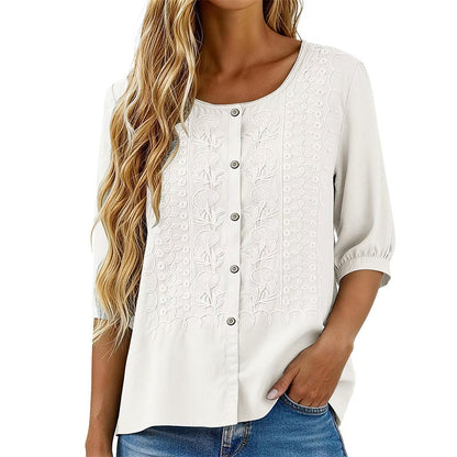 ⭐ Plus de 5.000 avis positifs ! ⭐ Blouse en coton et lin brodée pour femme