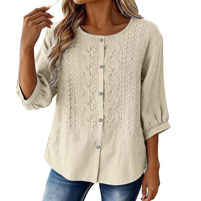 ⭐ Plus de 5.000 avis positifs ! ⭐ Blouse en coton et lin brodée pour femme