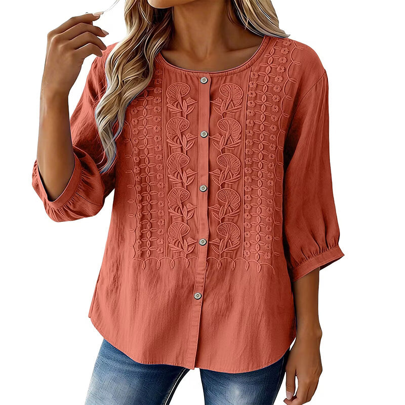 ⭐ Plus de 5.000 avis positifs ! ⭐ Blouse en coton et lin brodée pour femme