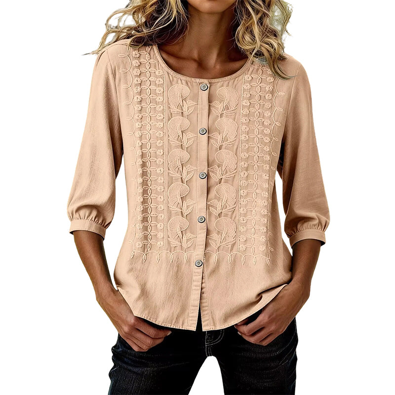 ⭐ Plus de 5.000 avis positifs ! ⭐ Blouse en coton et lin brodée pour femme
