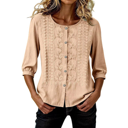 ⭐ Plus de 5.000 avis positifs ! ⭐ Blouse en coton et lin brodée pour femme