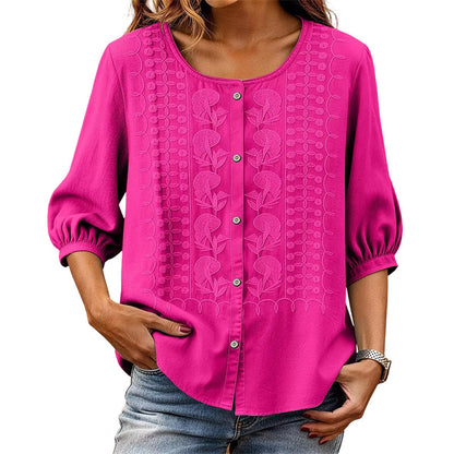 ⭐ Plus de 5.000 avis positifs ! ⭐ Blouse en coton et lin brodée pour femme