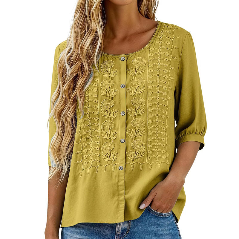 ⭐ Plus de 5.000 avis positifs ! ⭐ Blouse en coton et lin brodée pour femme