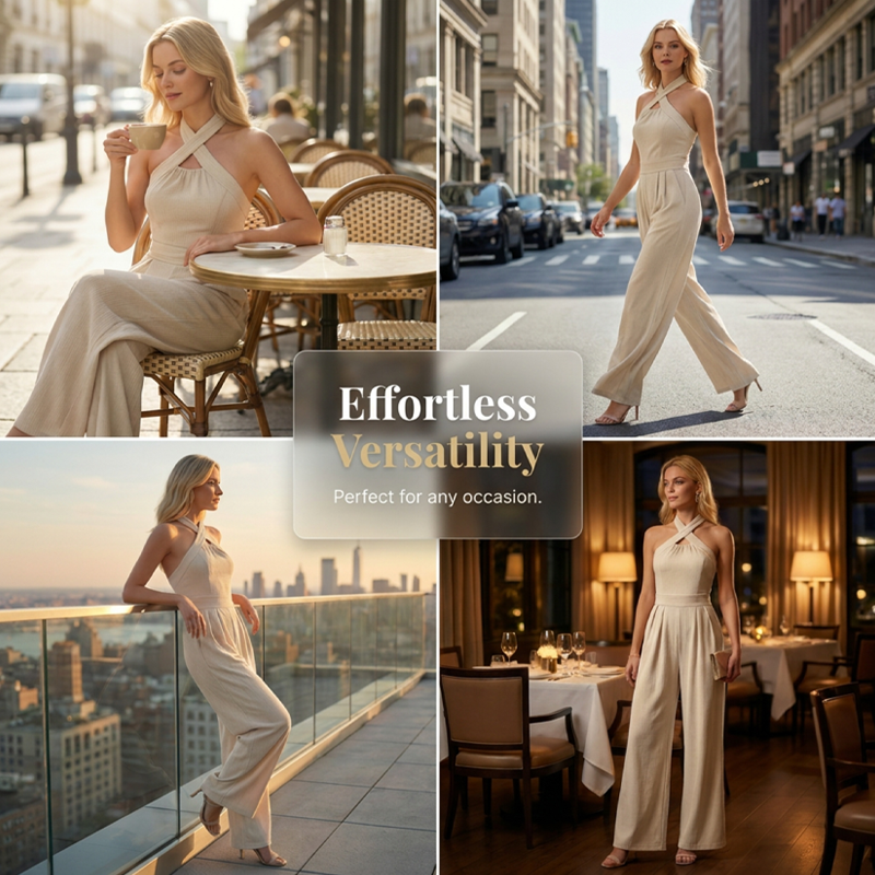 👗 OFFRE LIMITÉE : 50 % DE RÉDUCTION ! ✨ Combinaison dos nu élégante à bretelles croisées – Chic, fluide et polyvalente 🌸