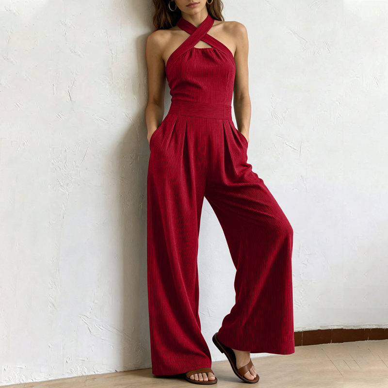👗 OFFRE LIMITÉE : 50 % DE RÉDUCTION ! ✨ Combinaison dos nu élégante à bretelles croisées – Chic, fluide et polyvalente 🌸