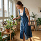 Robe Salopette Mi-Longue en Jean à Boutons Devant pour Femme