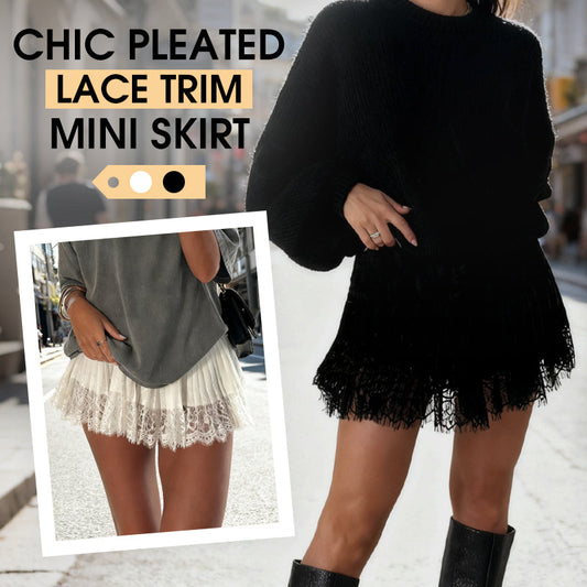 Mini Jupe Plissée Chic avec Bordure en Dentelle