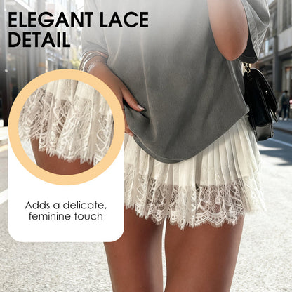 Mini Jupe Plissée Chic avec Bordure en Dentelle
