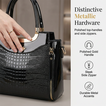 Sac à main vintage effet crocodile brillant pour femme