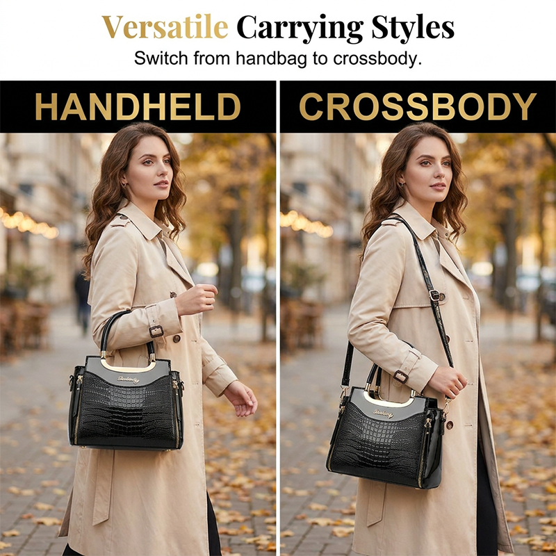 Sac à main vintage effet crocodile brillant pour femme