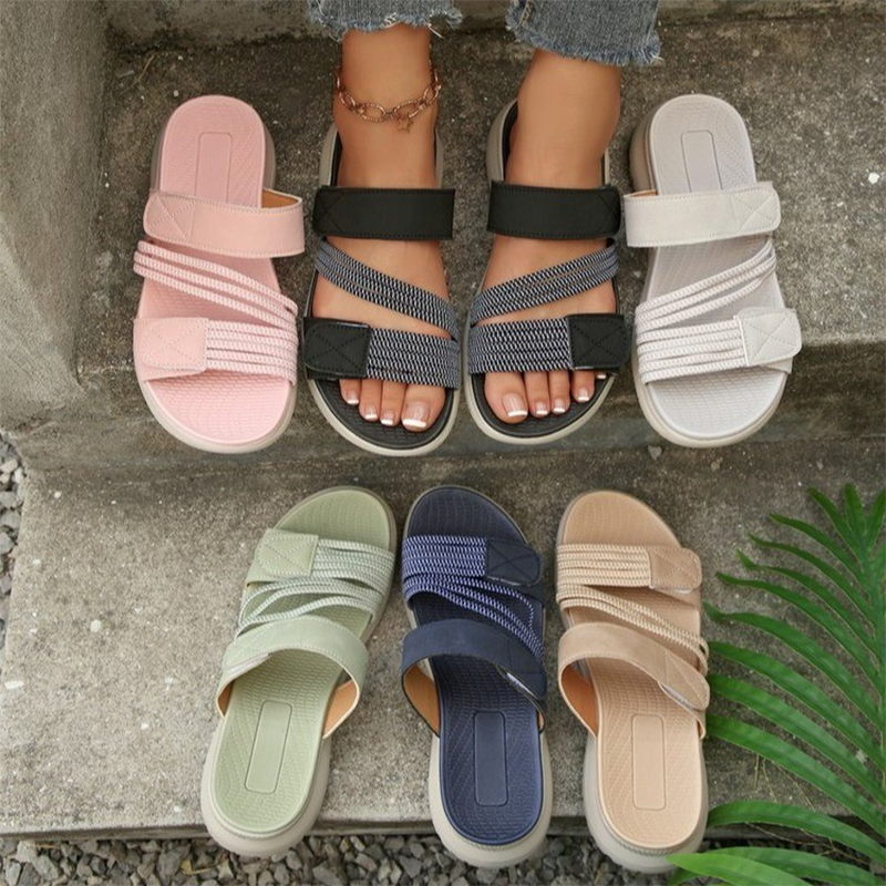 👡🔥  Le look le plus tendance de cet été !！Sandales plates décontractées à lanières multiples pour femme