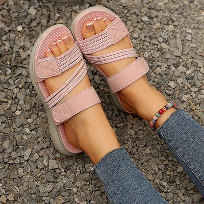 👡🔥  Le look le plus tendance de cet été !！Sandales plates décontractées à lanières multiples pour femme