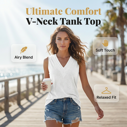 👚 OFFRE LIMITÉE : 50 % DE RÉDUCTION ! ✨ Débardeur sans manches à col en V pour femme – Tissu doux, col superposé, chic au quotidien 🌸