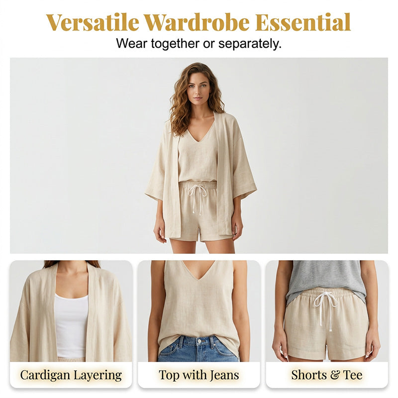 Ensemble Loungewear 3 Pièces Décontracté Femme avec Cardigan