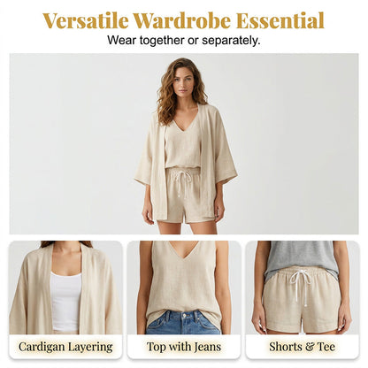 Ensemble Loungewear 3 Pièces Décontracté Femme avec Cardigan