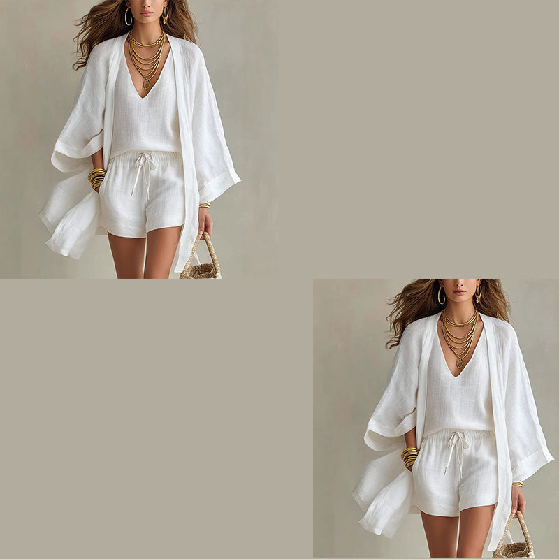 Ensemble Loungewear 3 Pièces Décontracté Femme avec Cardigan