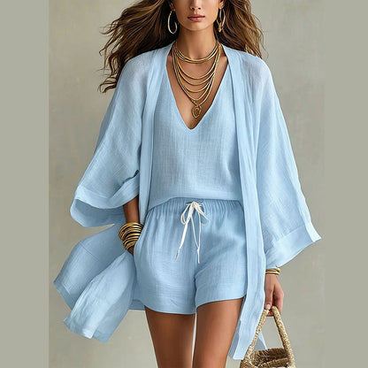 Ensemble Loungewear 3 Pièces Décontracté Femme avec Cardigan