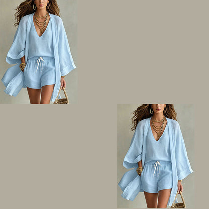 Ensemble Loungewear 3 Pièces Décontracté Femme avec Cardigan