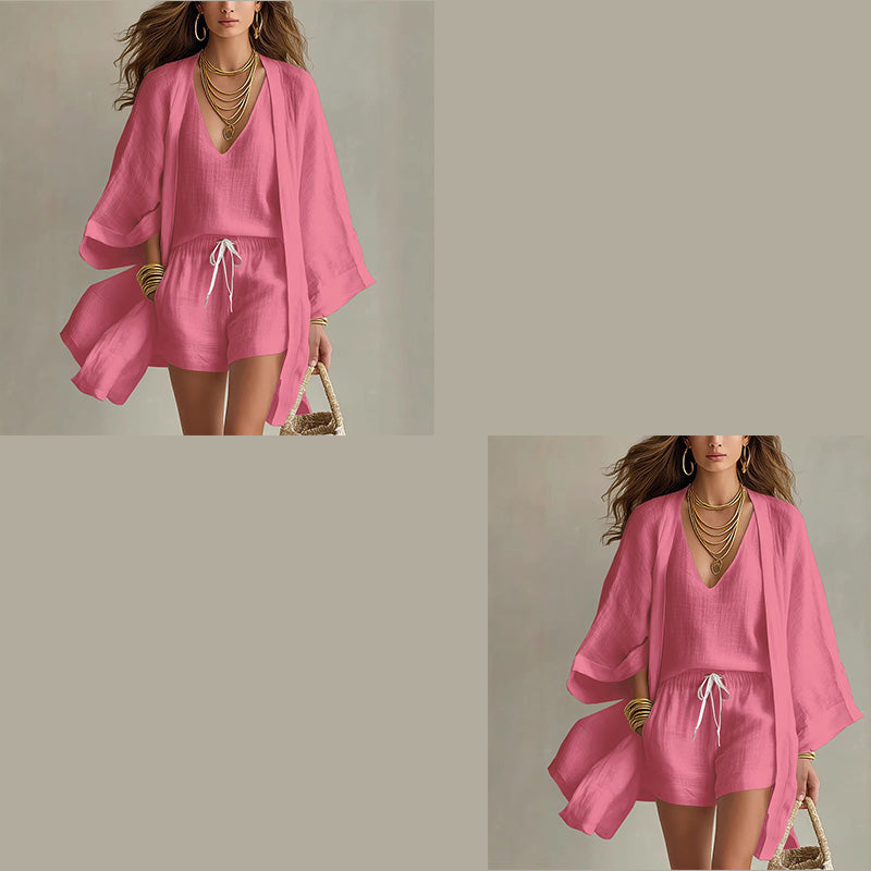 Ensemble Loungewear 3 Pièces Décontracté Femme avec Cardigan