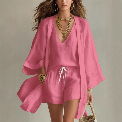 Ensemble Loungewear 3 Pièces Décontracté Femme avec Cardigan
