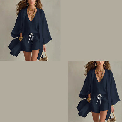 Ensemble Loungewear 3 Pièces Décontracté Femme avec Cardigan