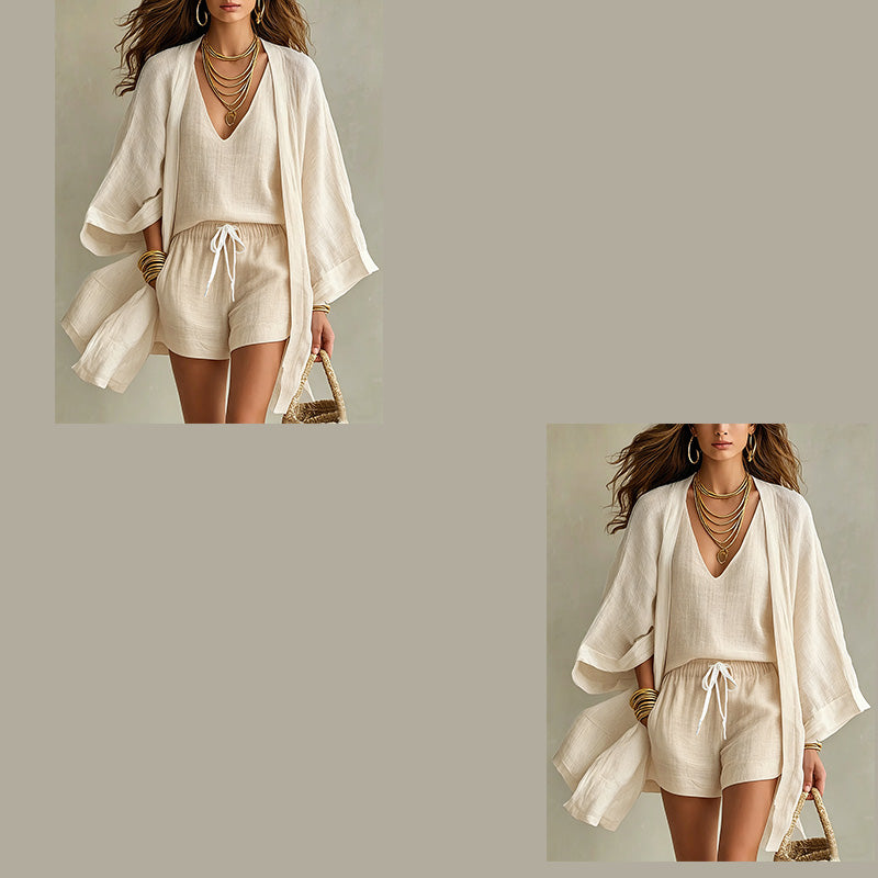Ensemble Loungewear 3 Pièces Décontracté Femme avec Cardigan