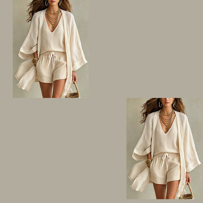 Ensemble Loungewear 3 Pièces Décontracté Femme avec Cardigan