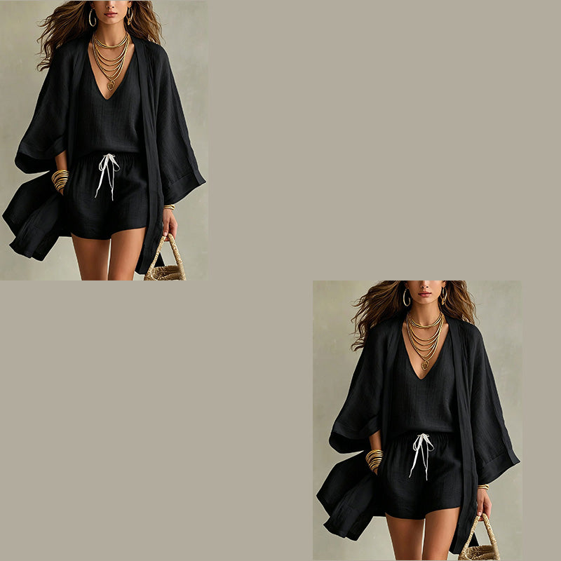 Ensemble Loungewear 3 Pièces Décontracté Femme avec Cardigan