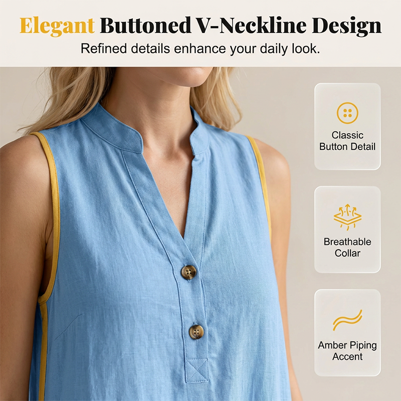 💃✨ Robe ample sans manches à col en V pour femme - Décontractée, flatteuse et naturellement élégante